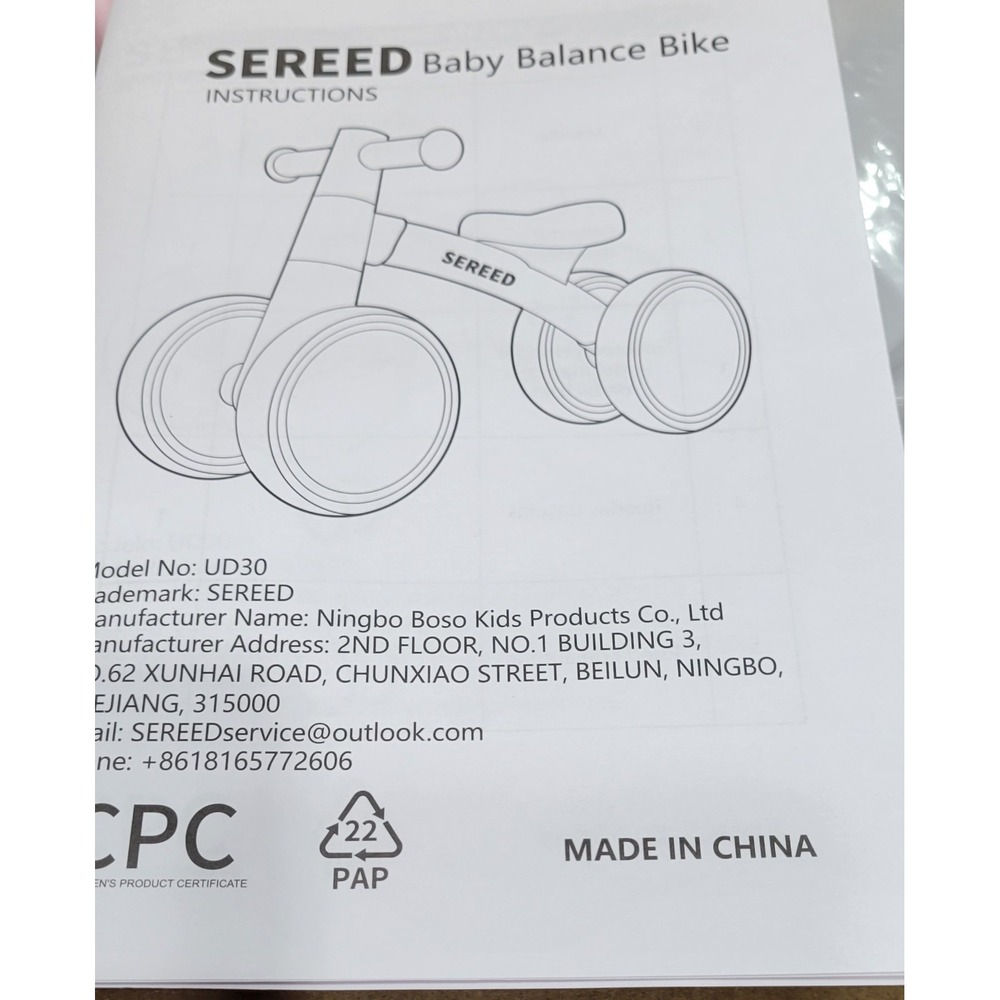 Balance Bike Pink UD30 4 Wheels for 12-24 Months Boys & Girls 2025 By SEREED - Picture 1 of 16